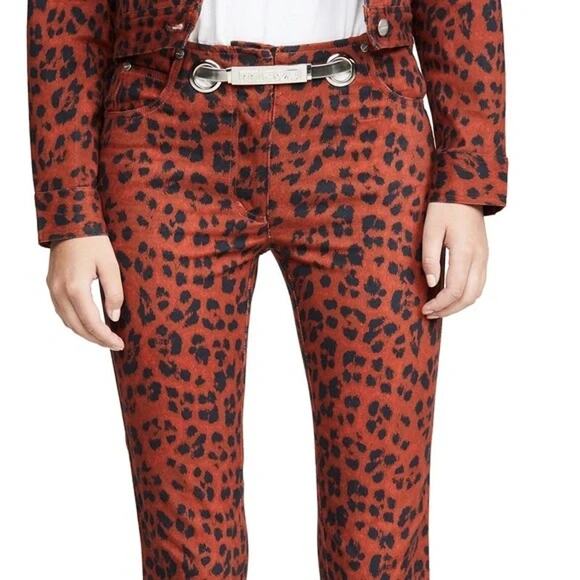 Miaou The Tommy Leopard Trouser Pants Stretch Denim Logo Belted Size 26 NWT - Picture 2 of 13